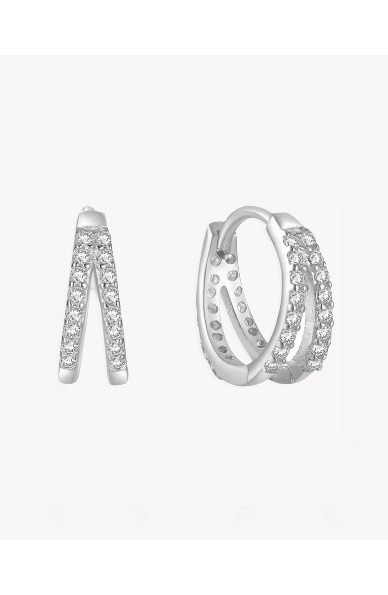 BEN ONI Doube CZ Huggie Hoop Earrings, Main, color, Silver