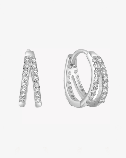 Doube CZ Huggie Hoop Earrings