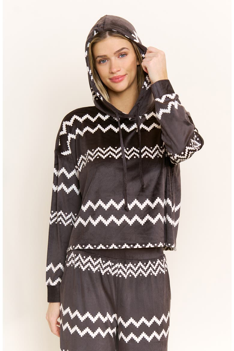 Simply Cozy Hoodie and Pants Loungewear Set, Alternate, color, LICORICE GEO FAIR ISLE
