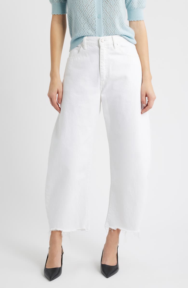 FRAME The Bubble Frayed High Waist Crop Barrel Jeans, Main, color, White New Fray