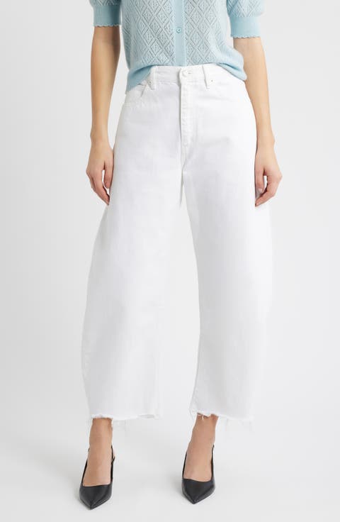 The Bubble Frayed High Waist Crop Barrel Jeans (White New Fray)