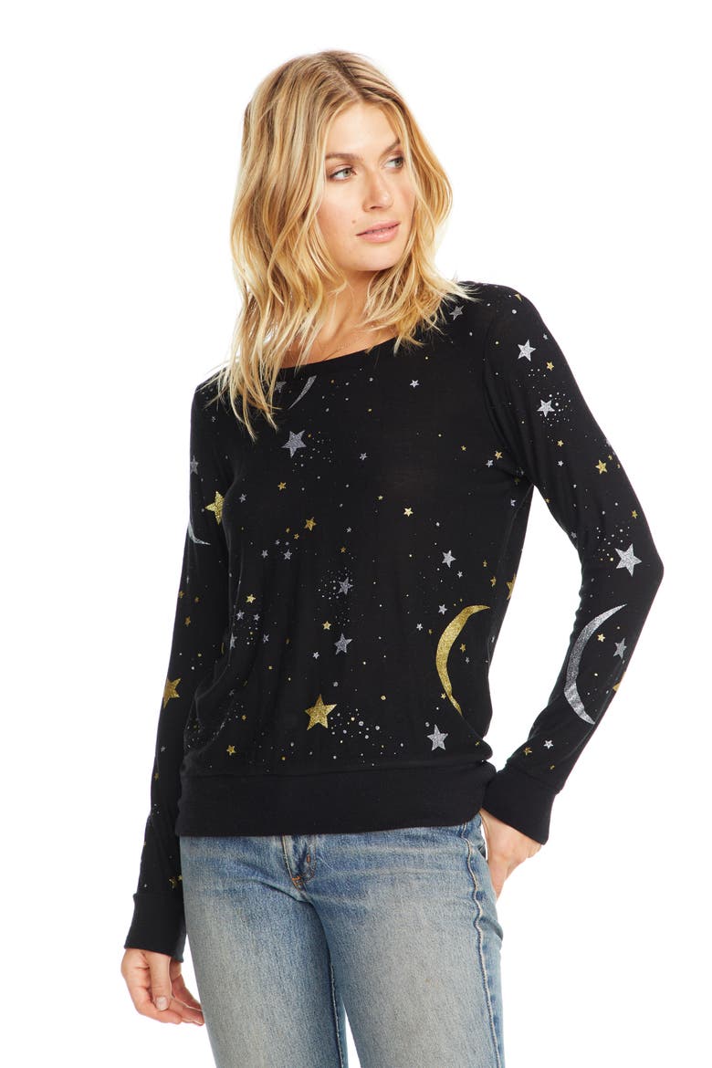 Cozy Moon & Stars Sweatshirt, Alternate, color, TRUE BLK