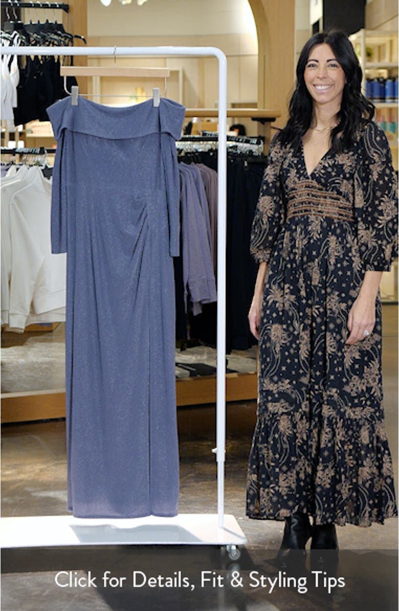 Metallic Off the Shoulder Long Sleeve Gown, sales video thumbnail