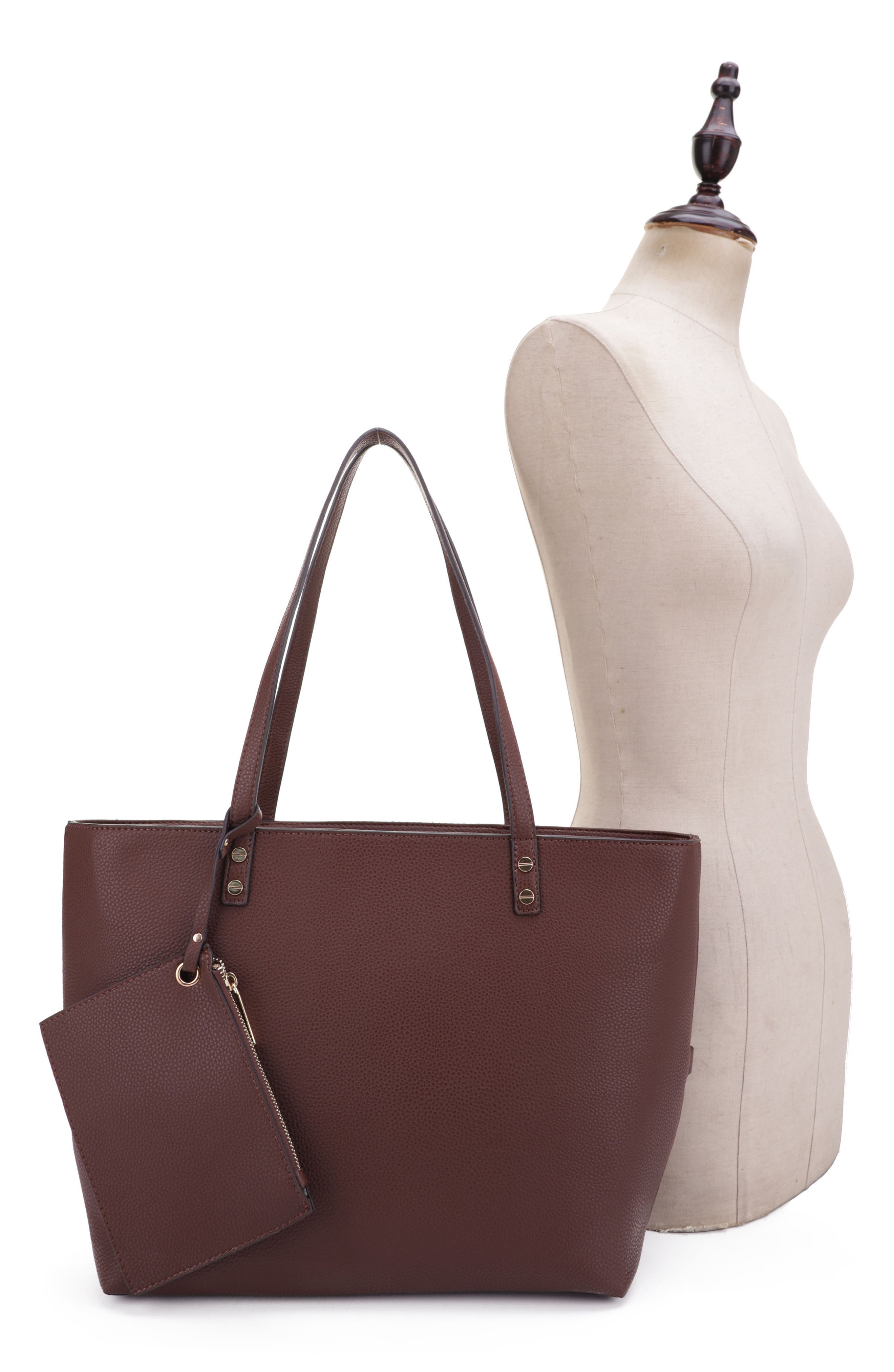 Estie Recycled Vegan Leather Tote, Alternate, color, CHOCOLATE