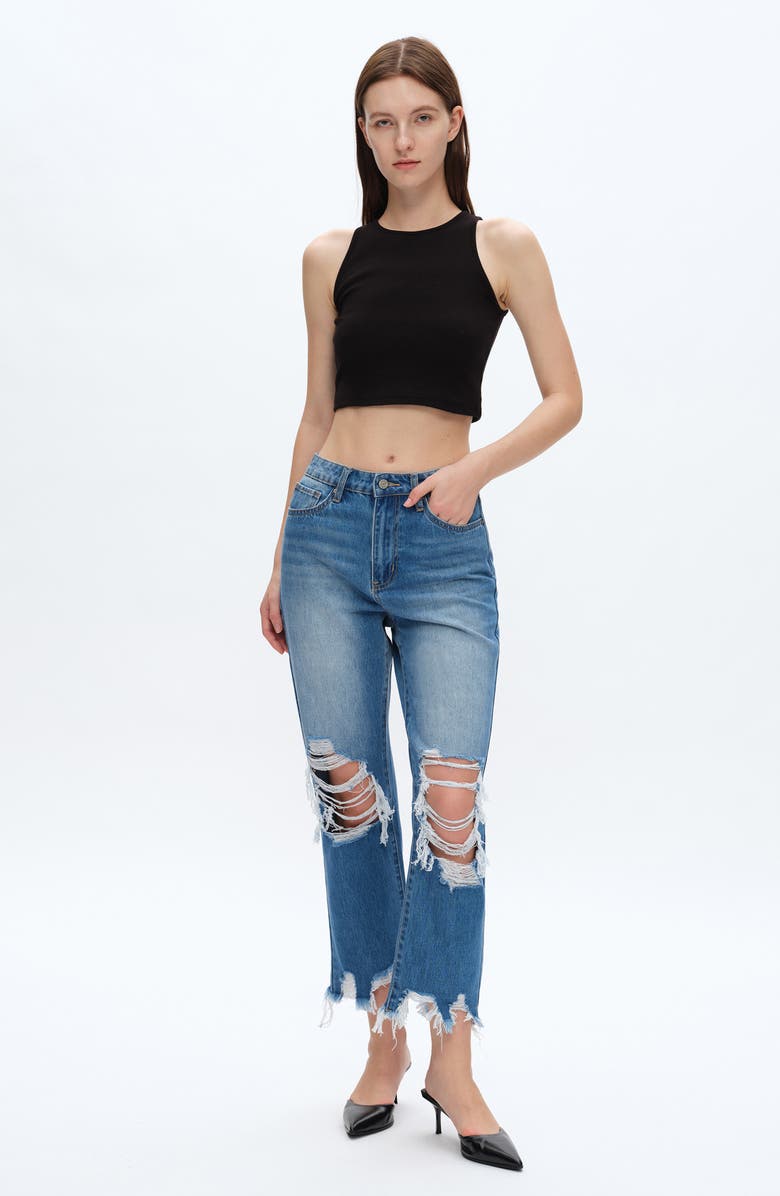 Bayeas Yoyo High Waist Distressed Straight Jeans, Alternate, color,