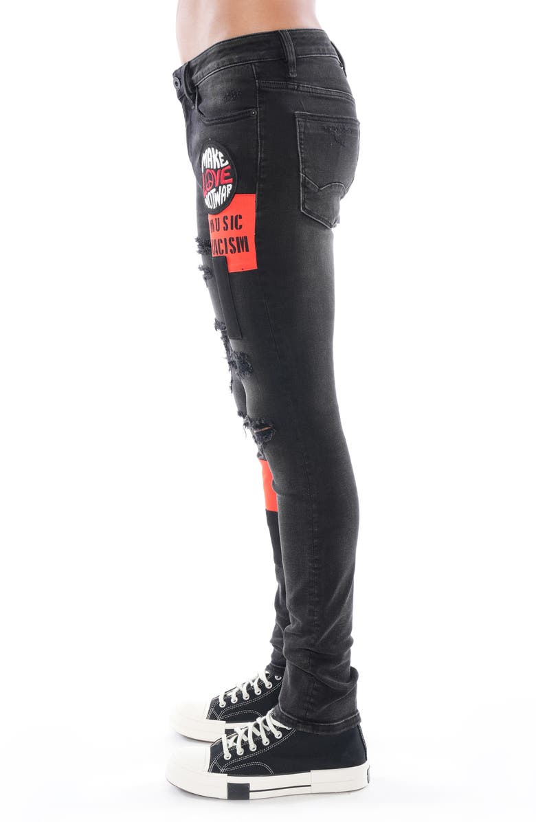 Cult of Individuality Punk Patchwork Super Skinny Jeans, Alternate, color, Black