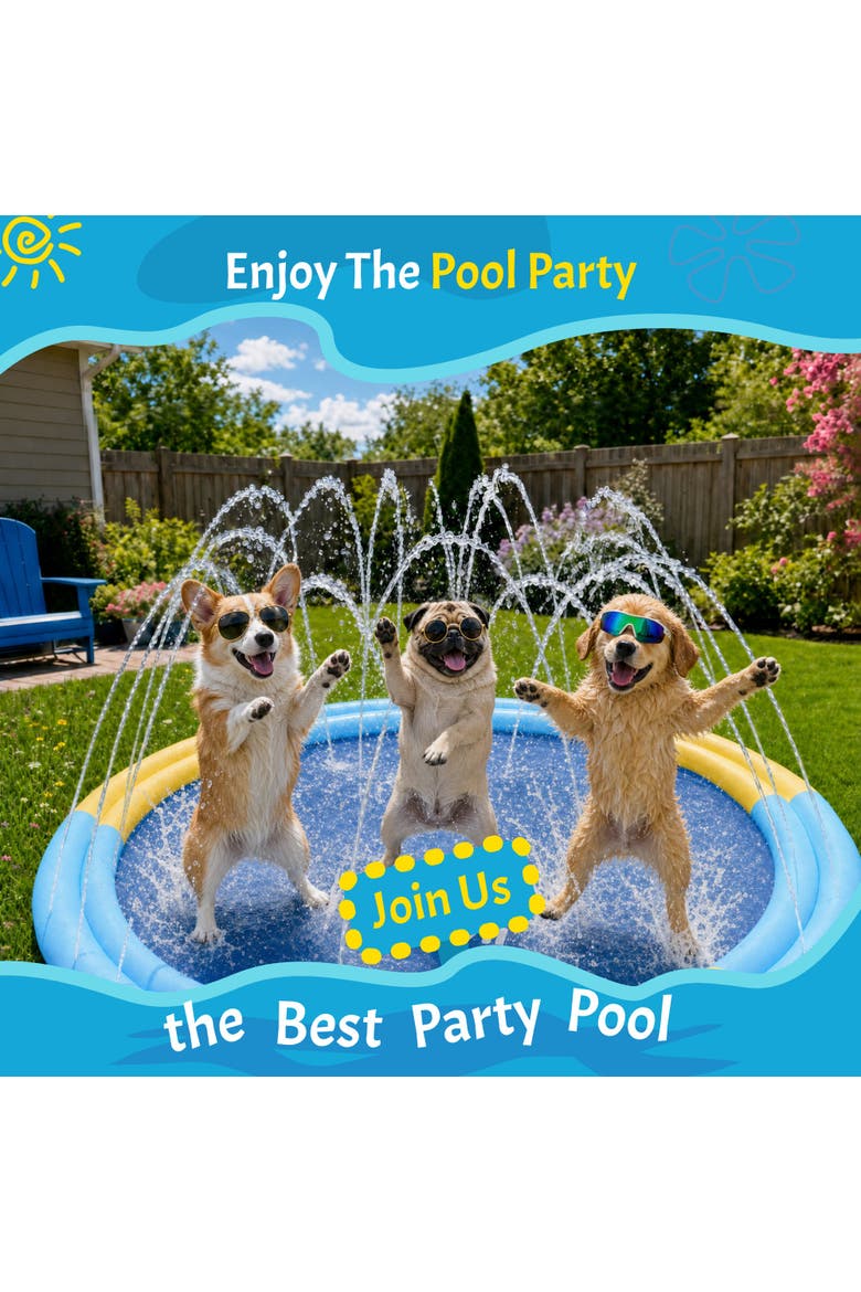 79 Inch Non-Slip Family Splash Pad, 0.43mm Thick BPA Free Sturdy Sprinkler Water Play Mat for Kids Toddlers Dogs Backyard Summer Outdoor Water Toy, Alternate, color, Blue