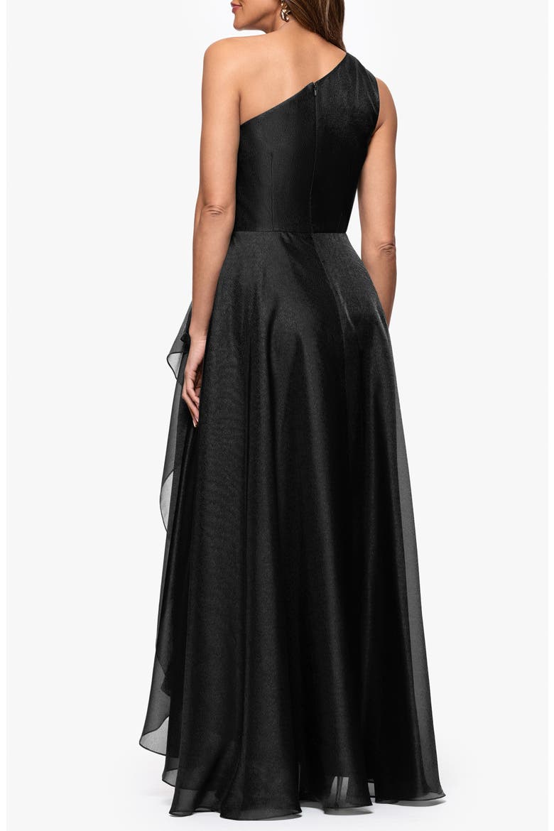 One-Shoulder Metallic Organza Gown, Alternate, color, BLACK