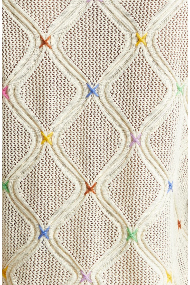 Cotton Short Sleeve Lattice Stitch Sweater, Alternate, color, IVORY
