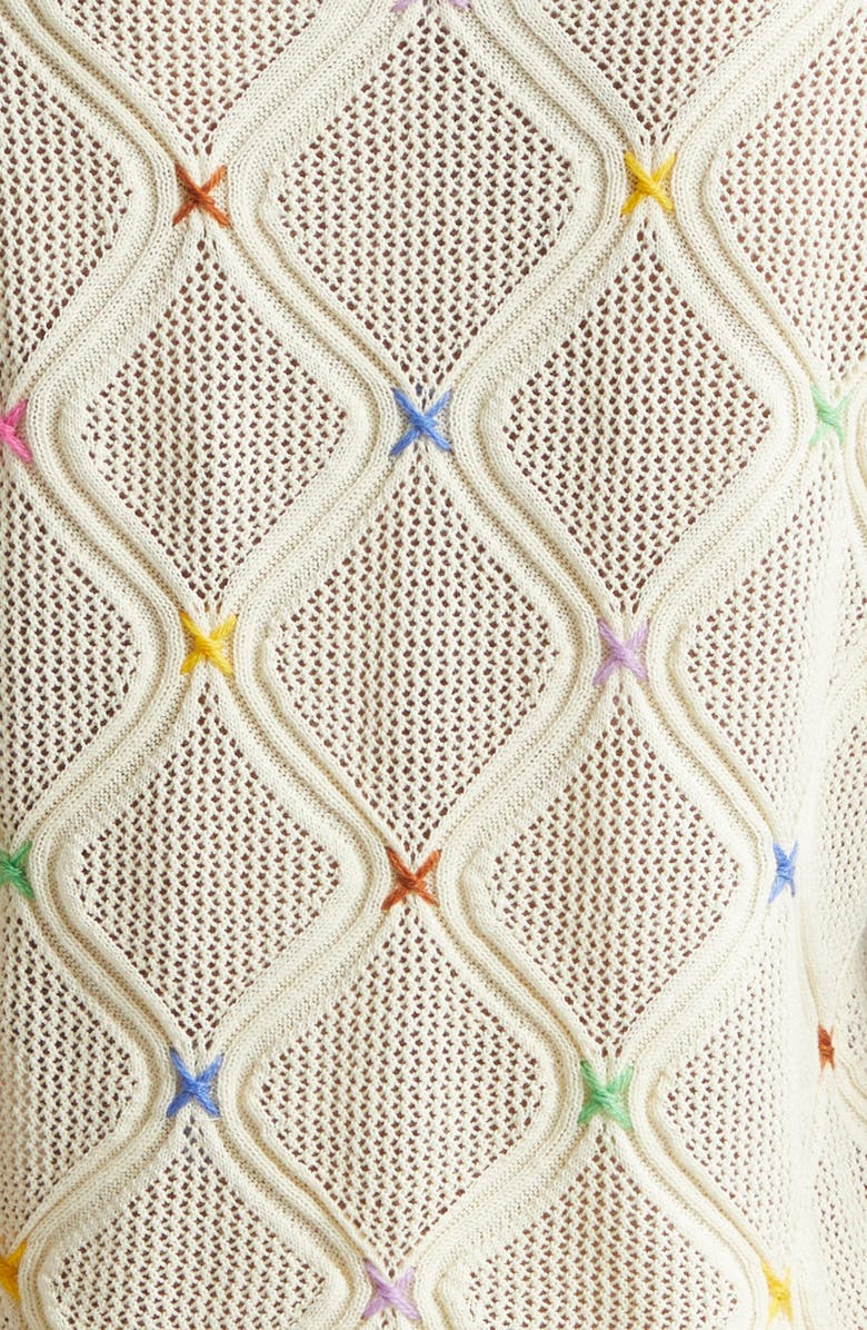 YanYan Cotton Short Sleeve Lattice Stitch Sweater, Alternate, color, Ivory