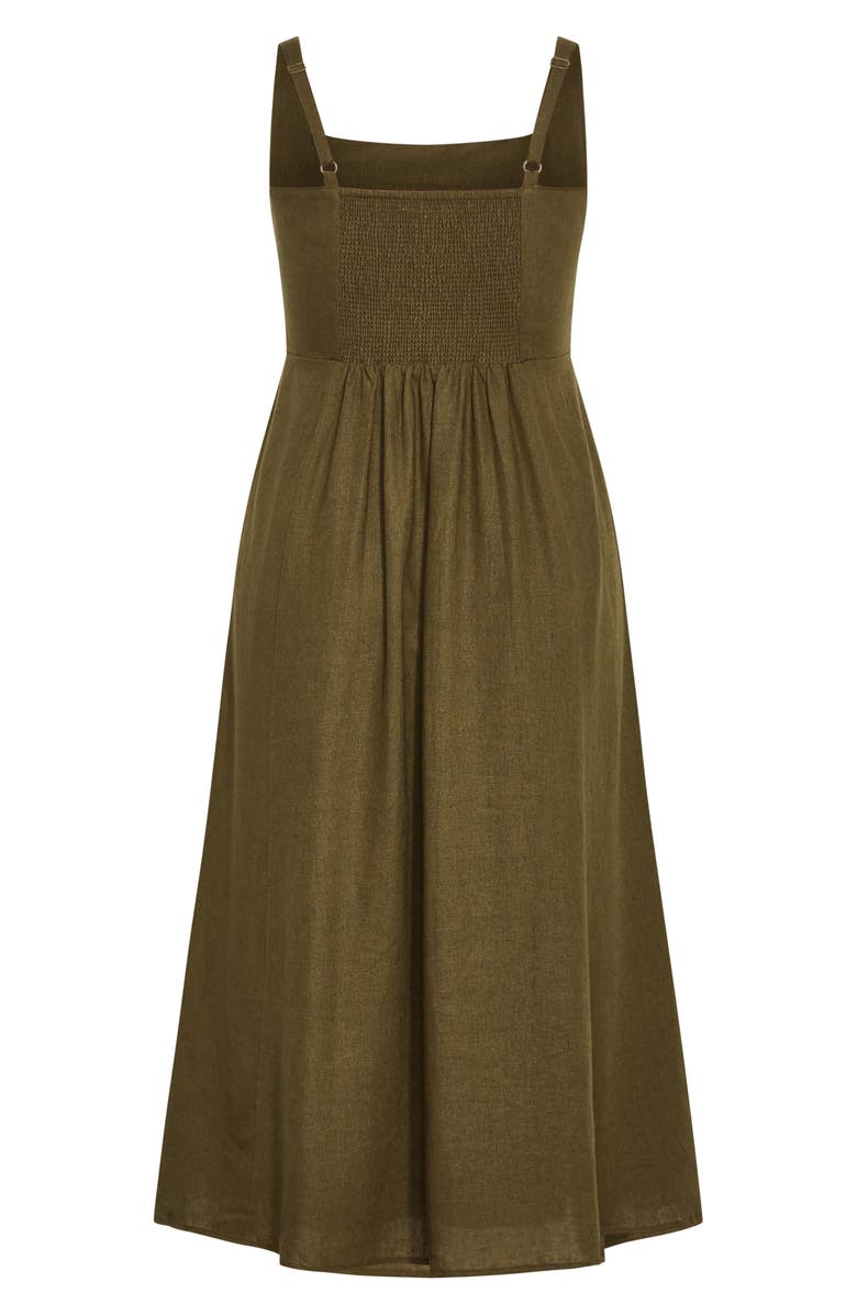 City Chic Elly Square Neck Linen Blend Sundress, Alternate, color, Khaki