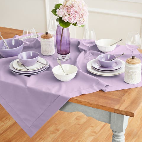Cotton Linen Hemstitch Table Throw 52 x 52 Inch for Dining Table, Holiday and Everyday Table Decor