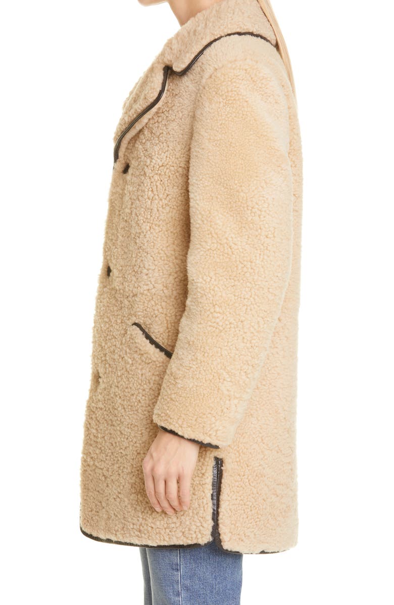 Saint Laurent Leather Trimmed Genuine Shearling Coat, Alternate, color,