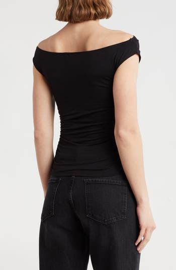 Off the Shoulder Cap Sleeve Ruched Top