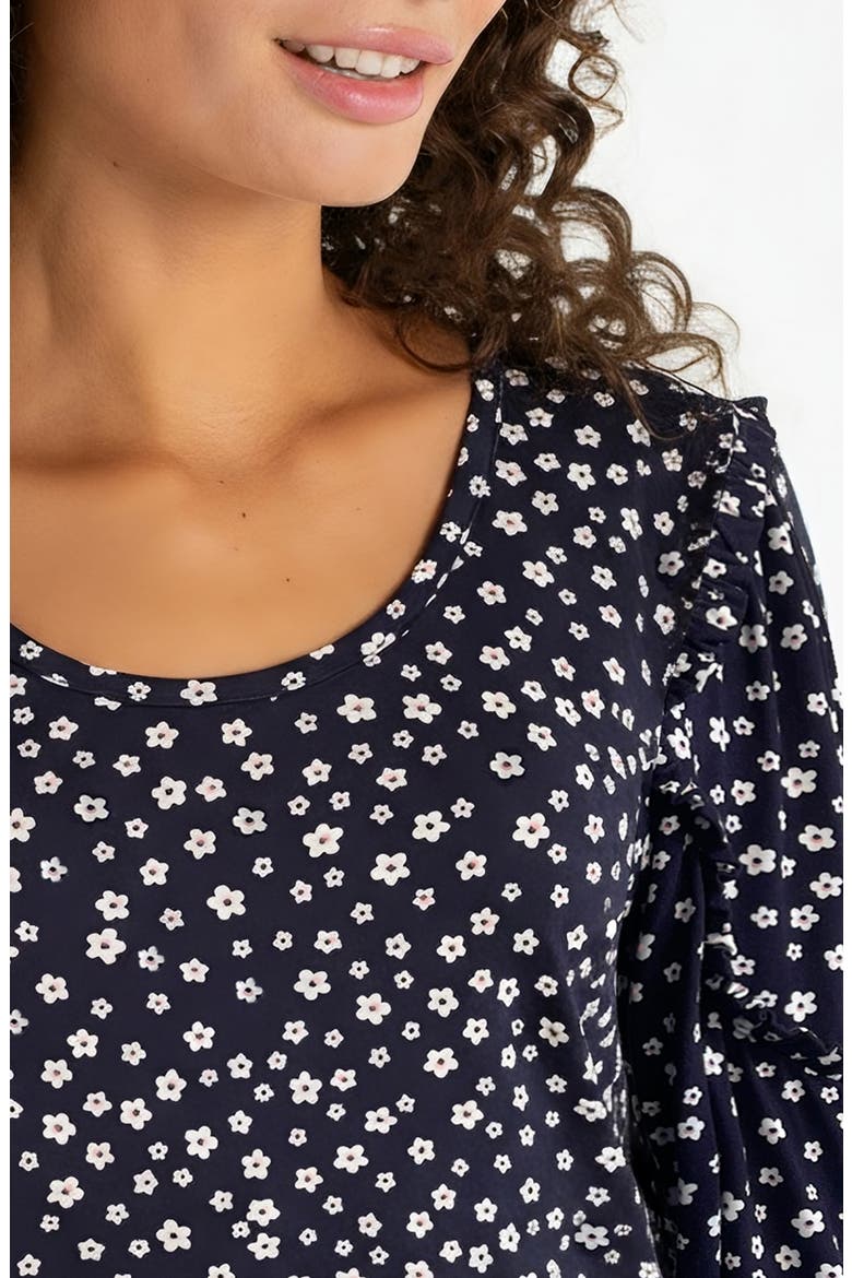 Scoop Neck Ruffle Sleeve Top, Alternate, color, NAVY/ WHITE DITSY