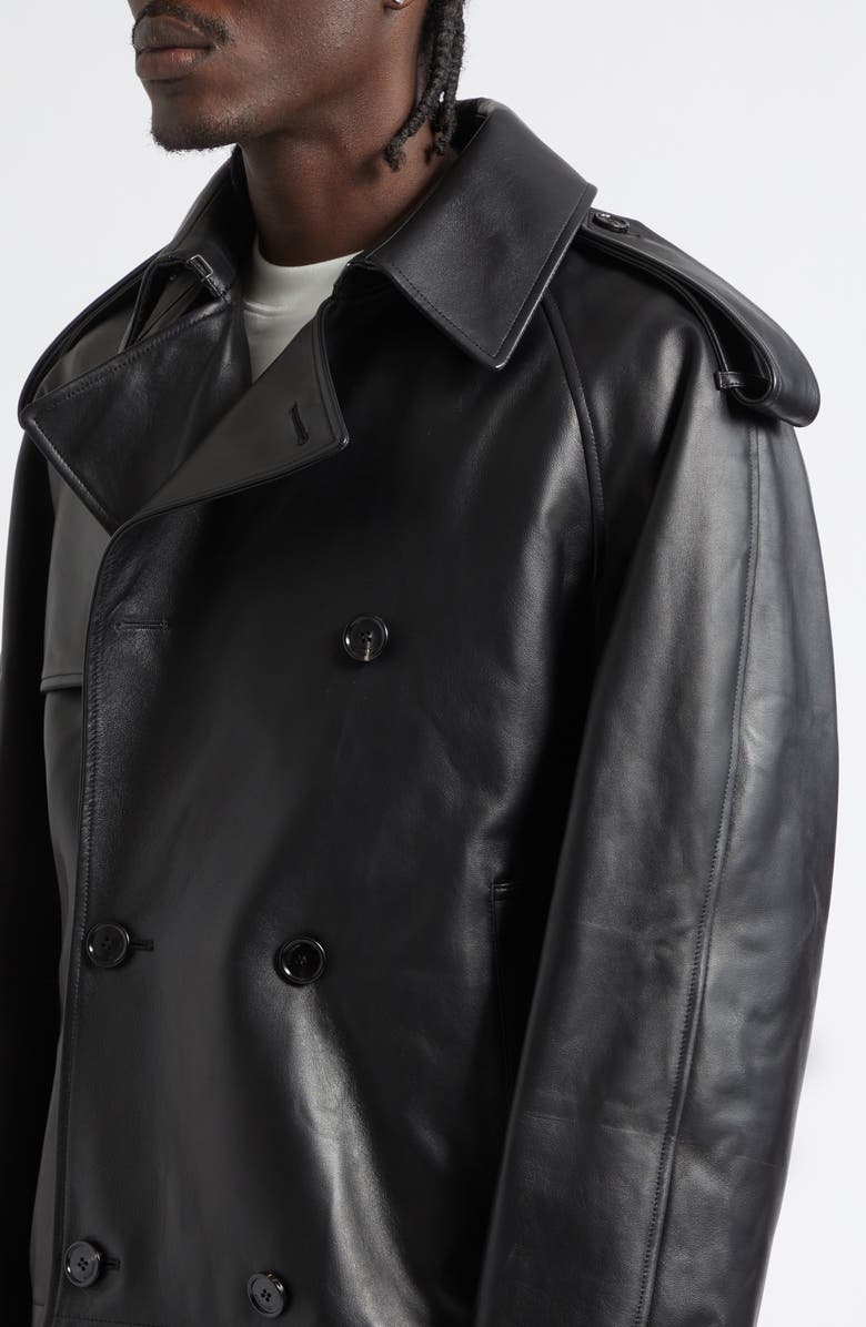 Burberry Leadenham Leather Crop Trench Coat, Alternate, color, Black