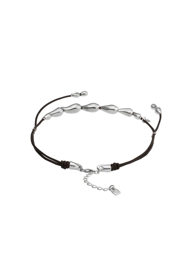 Leather Necklace with Silver-Tone Drop Details, Alternate, color, Silver