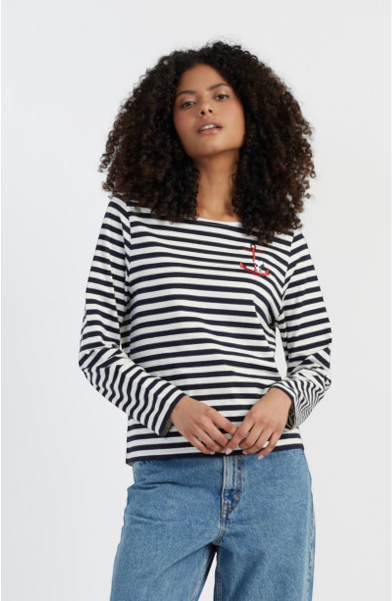 Chinti & Parker Navy Cotton Stripe Snoopy T-Shirt, Main, color, 