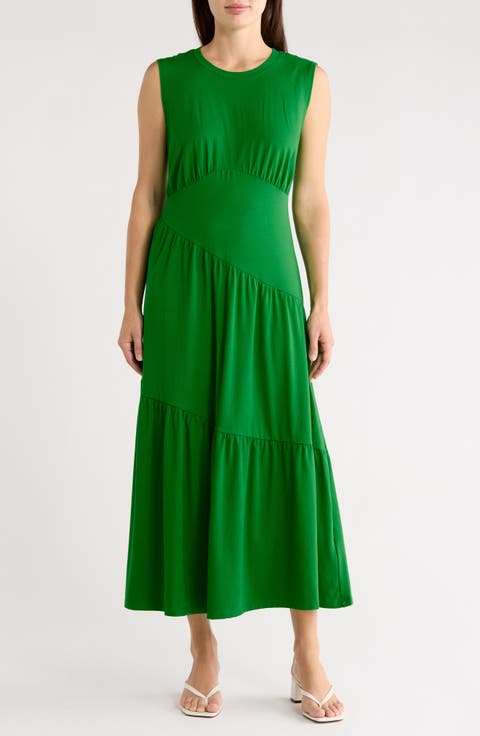 Gathered Sleeveless Tiered Maxi Dress