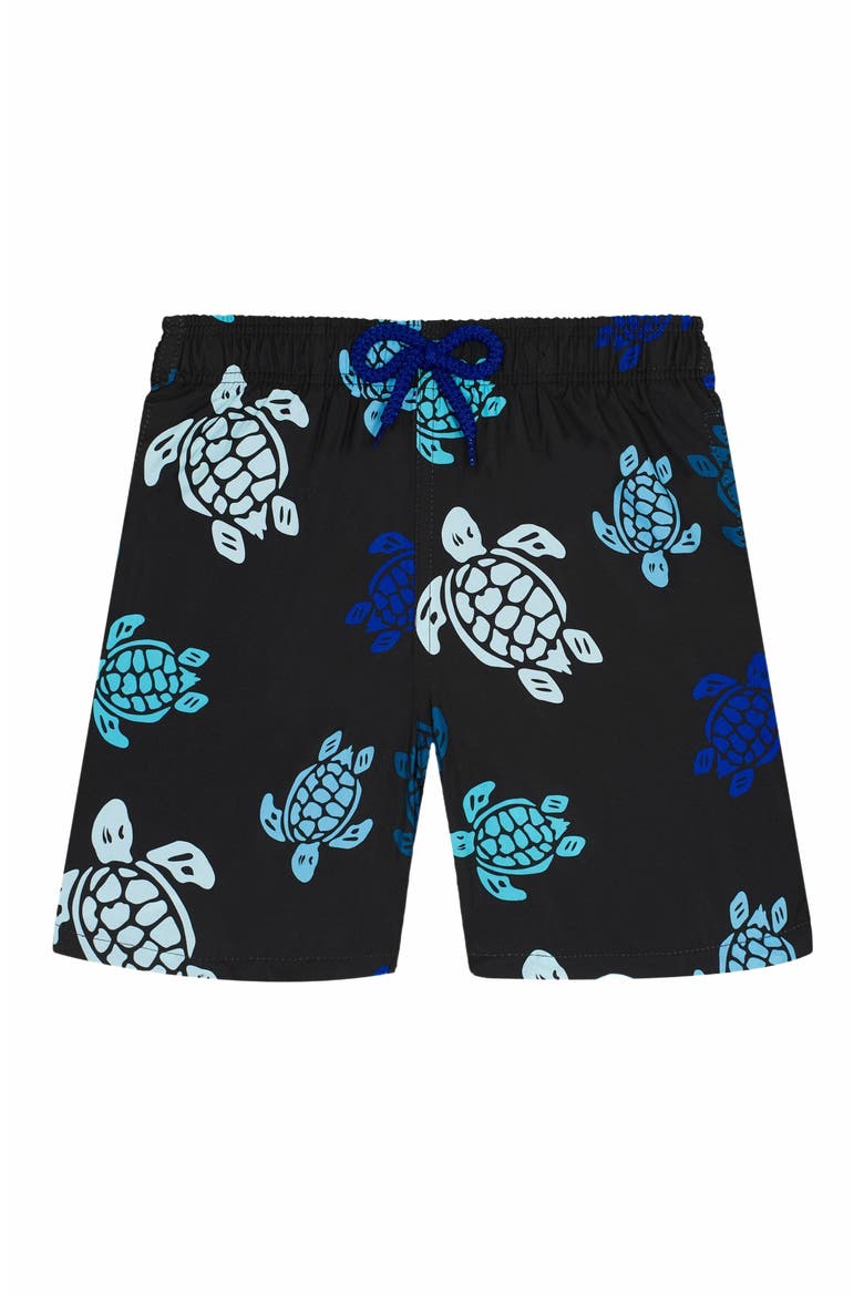 Kids' Multicolor Tortues Ultra-Light and Packable Swim Shorts, Main, color, NOIR