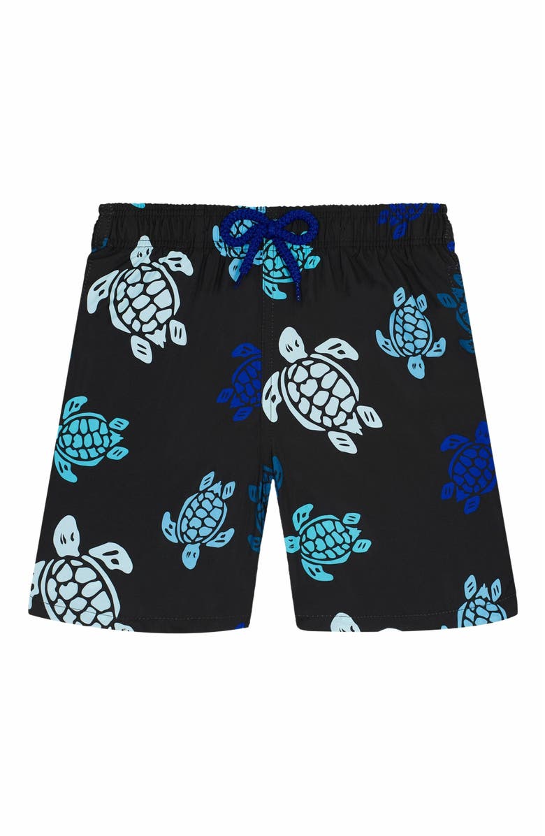 Vilebrequin Kids' Multicolor Tortues Ultra-Light and Packable Swim Shorts, Main, color, Noir