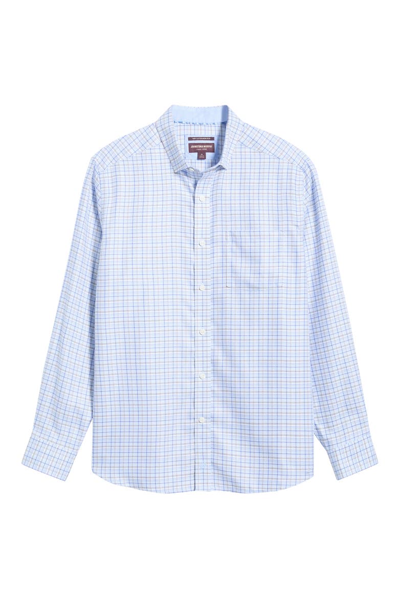 Ovation Check Non-Iron Cotton Button-Up Shirt, Main, color, BLUE / BROWN TWILL MULTI GRID