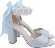 Kailee P Sasha Satin Block Heel Sandals with Perla Strap