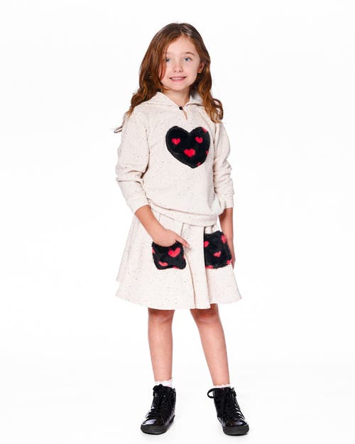 Deux Par Deux Glittering French Terry Hoodie With Heart Applique In Neutral