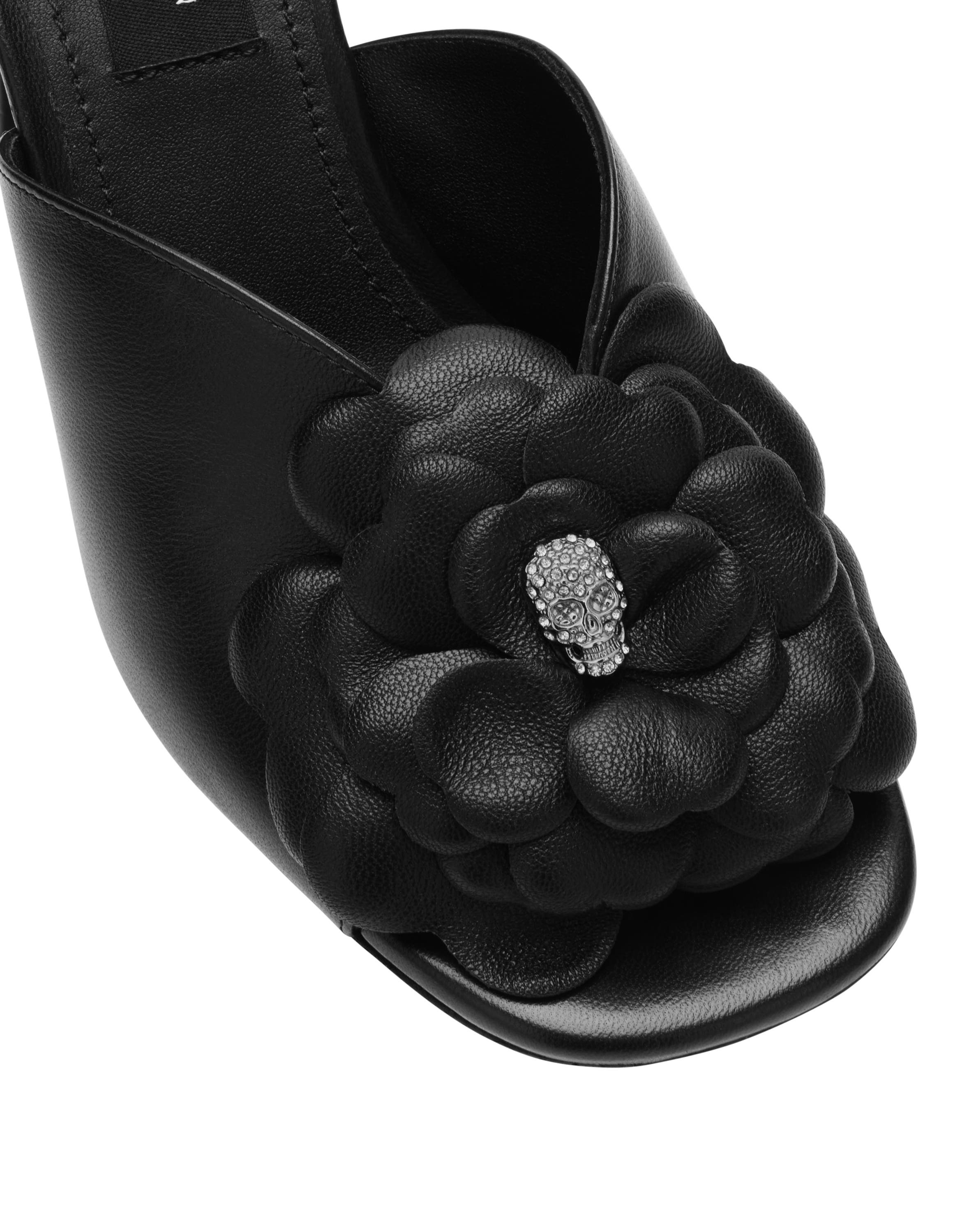 Leather Platform Sandals Flower Women, Alternate, color, black