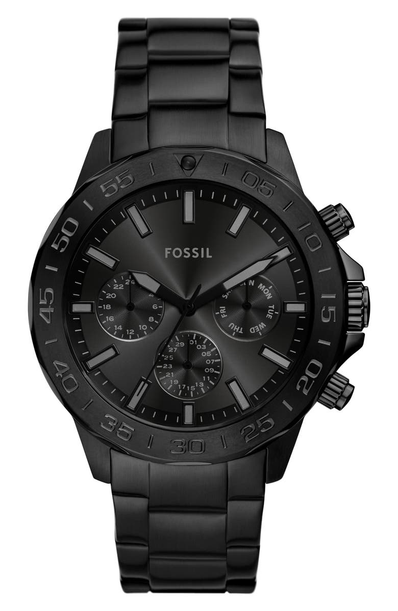Fossil Bannon Three-Hand Quartz Bracelet Watch, 45mm, Main, color, Black