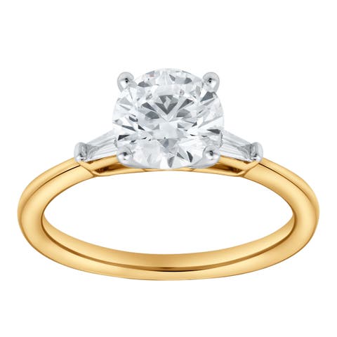 Piper 14K Yellow Gold Round Cut Lab Grown Diamond Tapered Baguettes Engagement Ring - 1.05 Ct