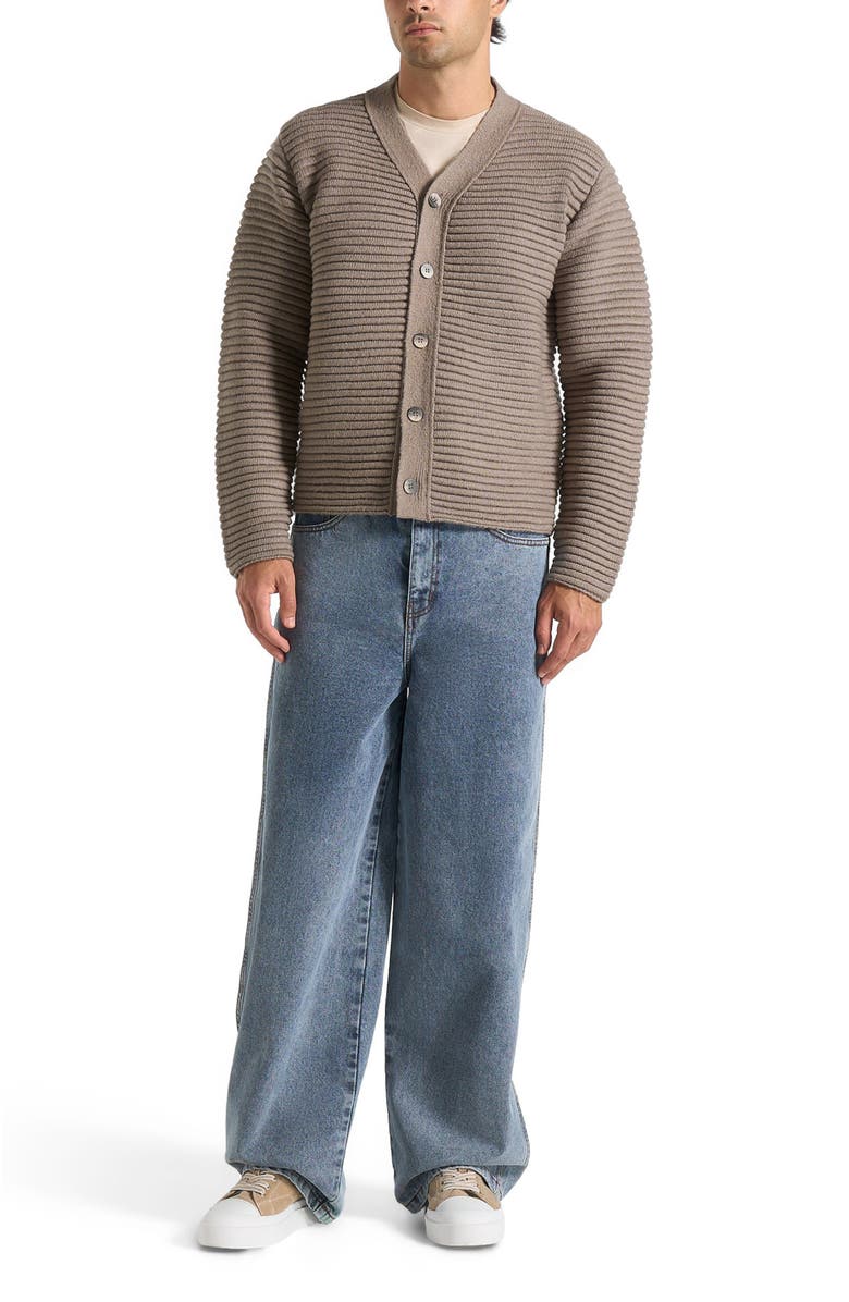 Manière De Voir Anton Ribbed Knit Cardigan, Alternate, color, Taupe