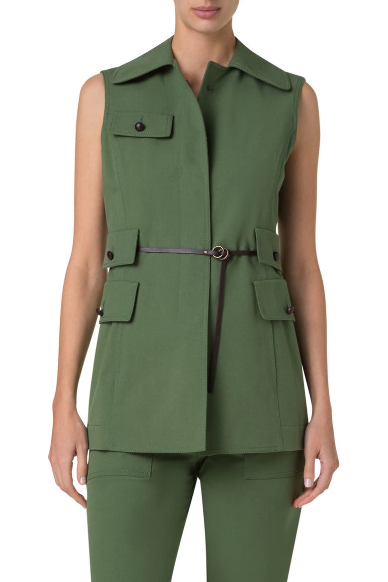 Cotton Stretch Gabardine Belted Vest, Main, color, LAUREL