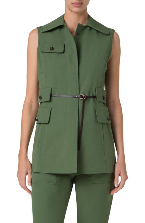 Akris Punto Cotton Stretch Gabardine Belted Vest In Laurel