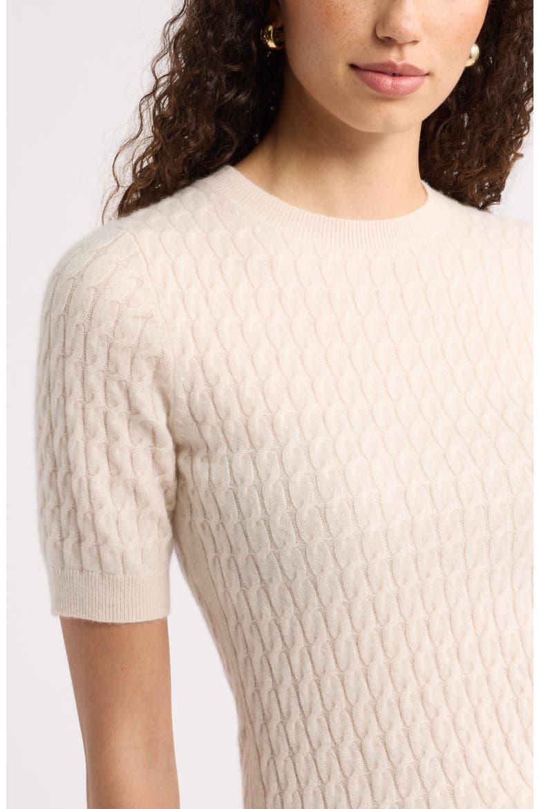 Cashmere Mini Cable Sweater Tee, Alternate, color, BEIGE BEACH