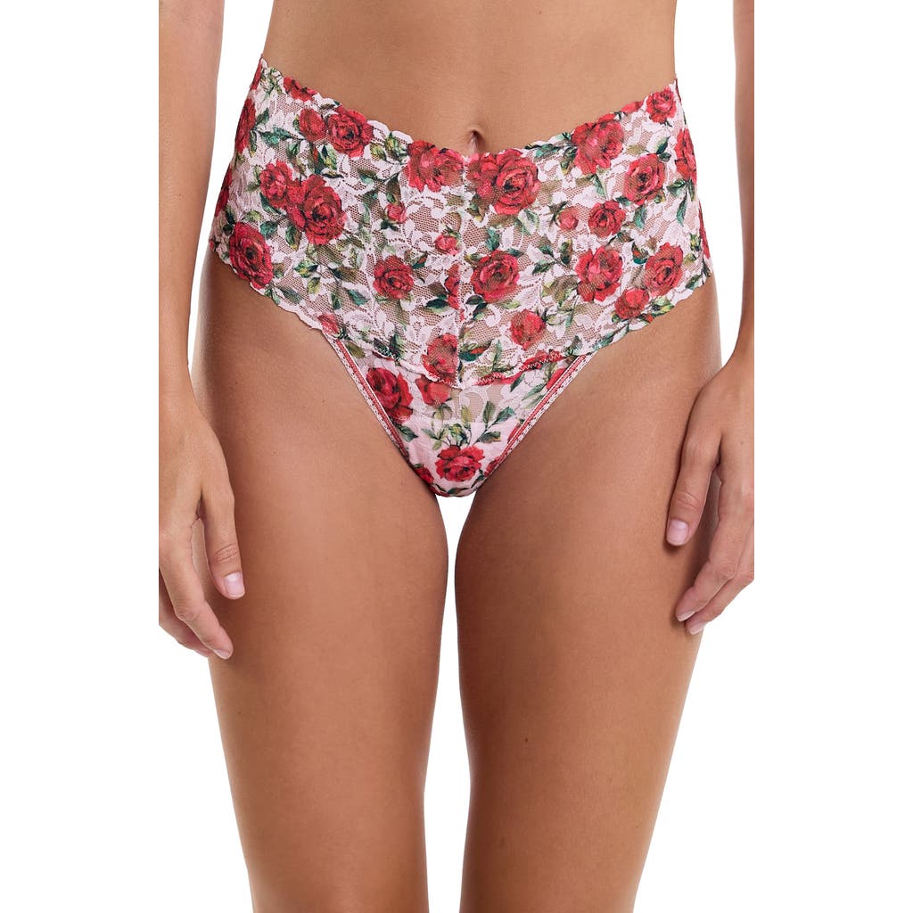 Hanky Panky Floral-print Retro Lace V-kini Briefs In Je' Taime (pink)
