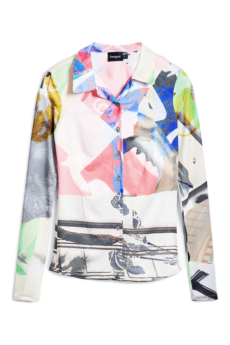 Abstract Print Button-Up Shirt, Alternate, color, WHITE MULTI