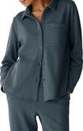 Eileen Fisher Classic Collar Organic Cotton French Terry Button-Up Shirt
