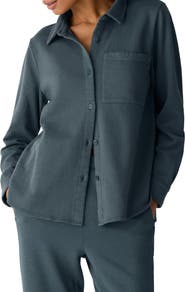 Eileen Fisher Classic Collar Organic Cotton French Terry Button-Up Shirt