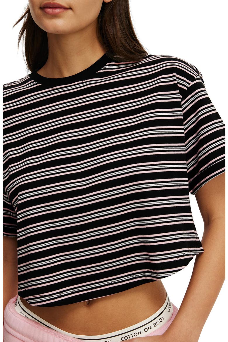 Women's Active Cropped Graphic Active Tee, Alternate, color, Black Stripe