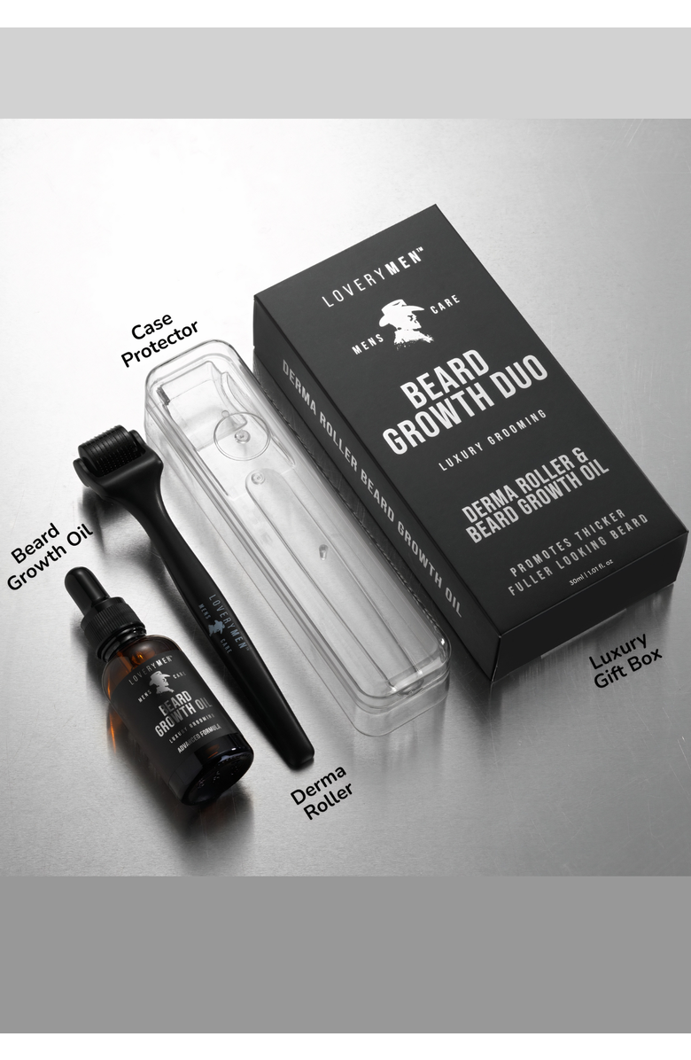 Lovery Beard Growth Duo Derma Roller and Beard Growth Oil, Alternate, color, Black, Silver