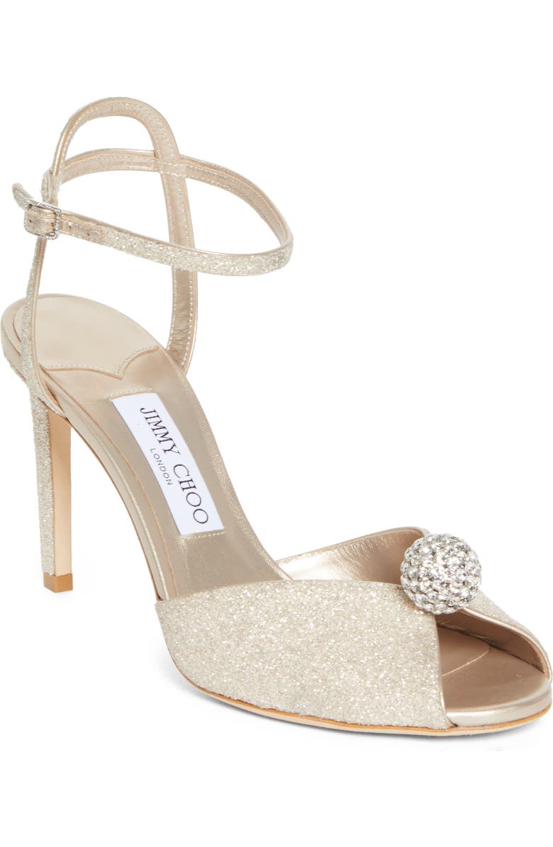 Jimmy Choo Sacora Ankle Strap Sandal, Main, color, Light Soft Gold/ Crystal