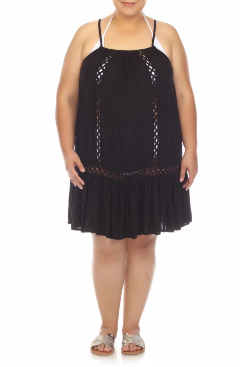 Crochet Inset Cover-Up Dress, Main, color, BLACK