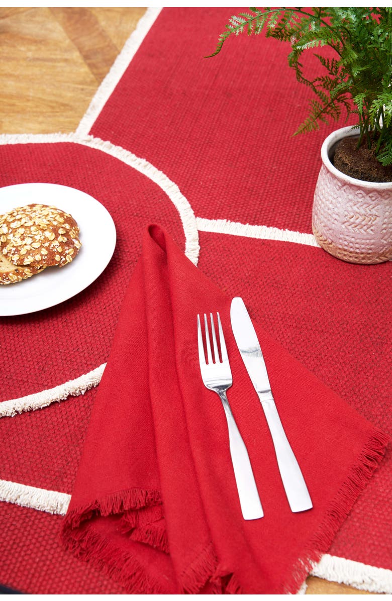 C&F Home Fringed Cherry Table Runner 14" x 72", Alternate, color, Red