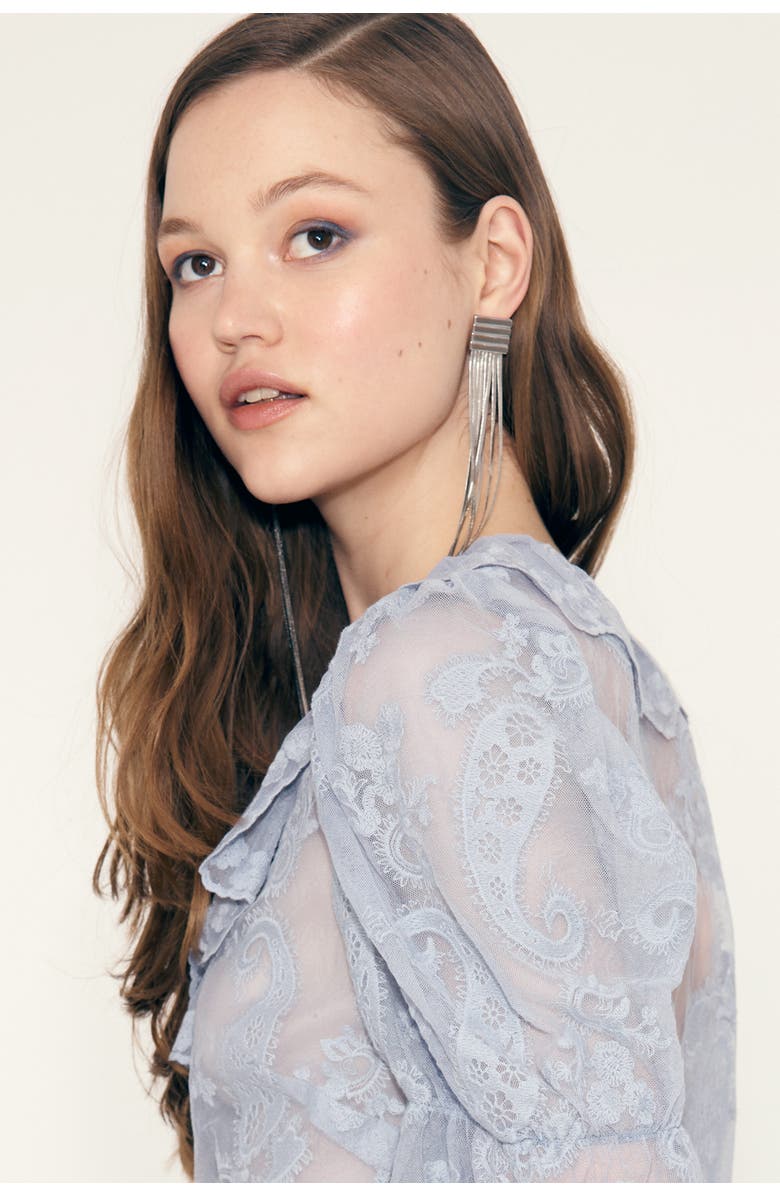 H&M Embroidered Flounced Blouse, Alternate, color, Light Blue