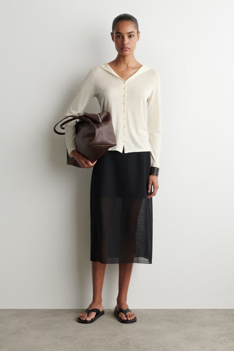 Sailor-collar Knitted Cotton-silk Shirt, Alternate, color, CREAM