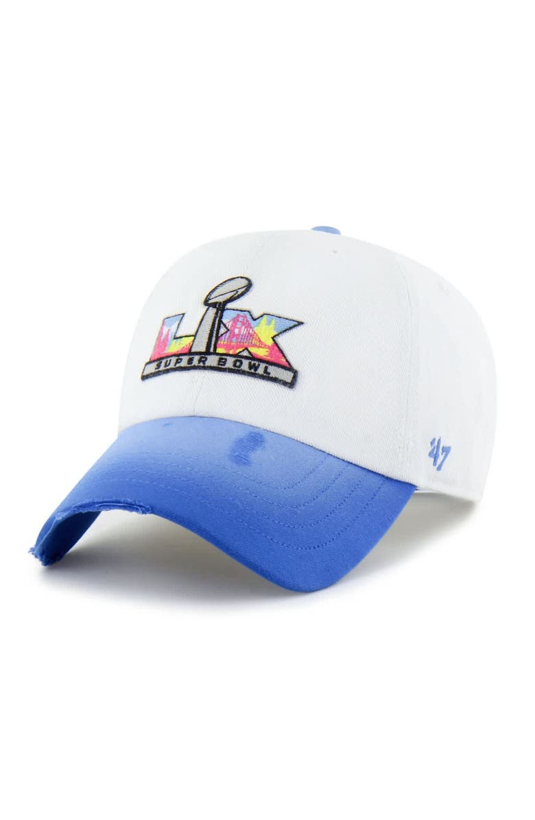 '47 Men's '47  White/Blue Super Bowl LX Distressed Two-Tone Clean Up Adjustable Hat, Main, color, 