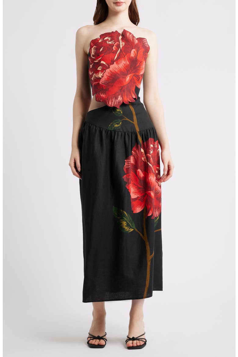 Rosalia Placed Rose Strapless Dress, Main, color, BLACK