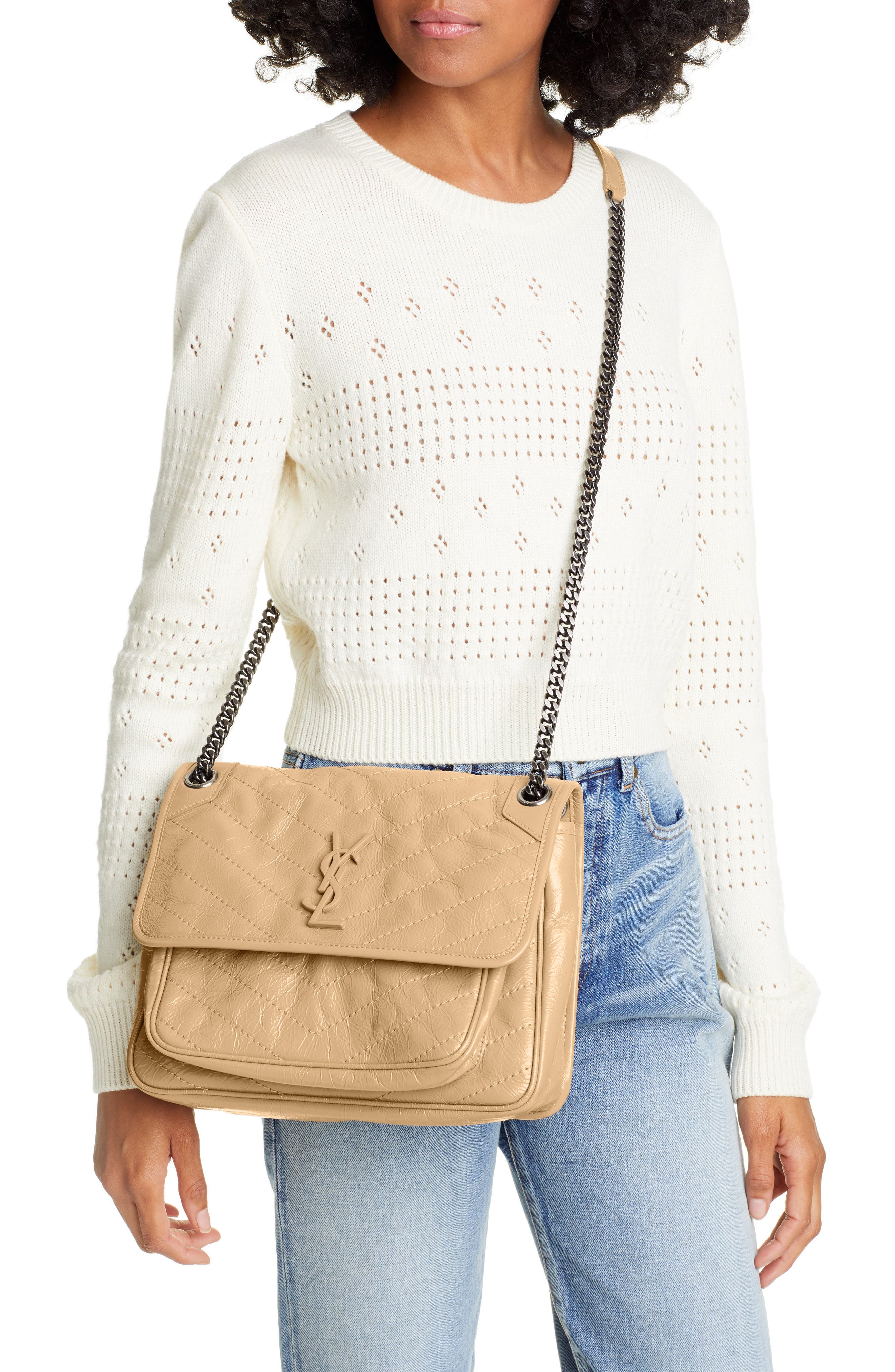 Saint Laurent Medium Niki Leather Shoulder Bag, Alternate, color, 