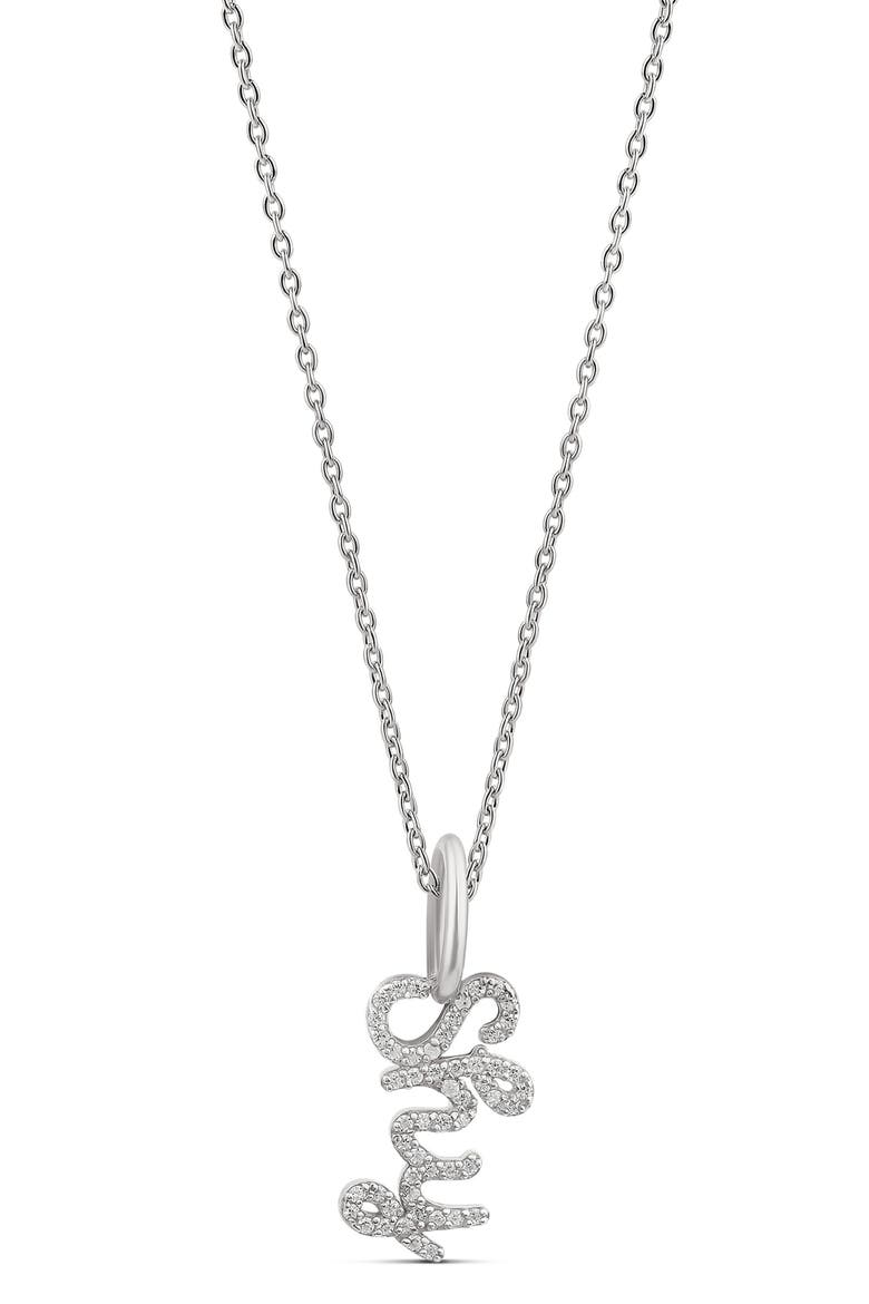 Pavé Cubic Zirconia Cursive Name Pendant Necklace, Main, color, SILVER